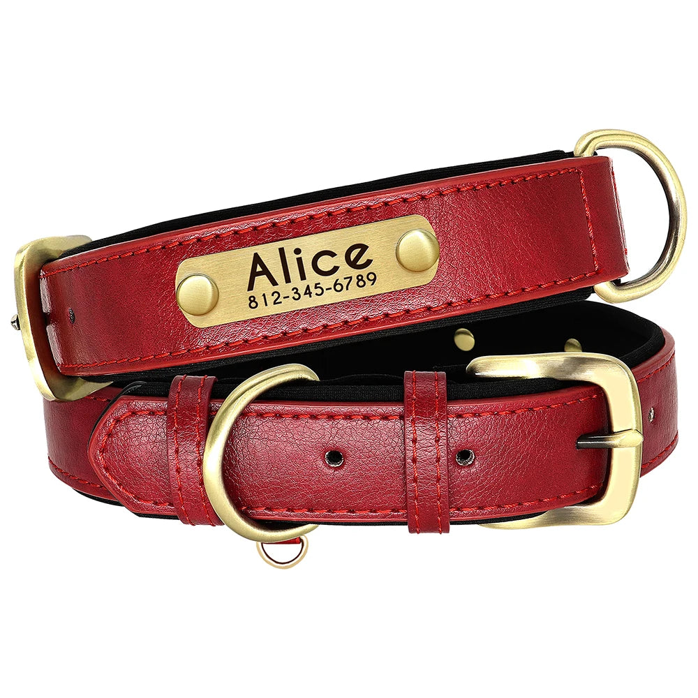 Personalized PU Leather Dog Collar & Leash Set — Soft Padded, Free Engraved Nameplate | XS–XL