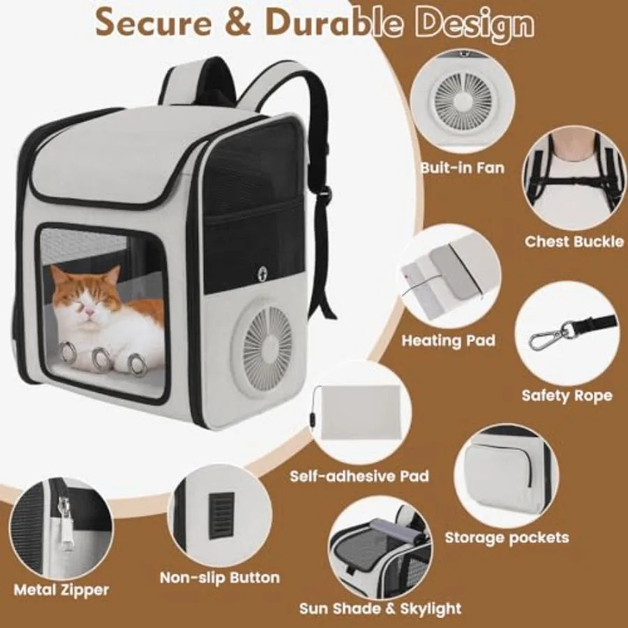 Small Dog Carrier Backpack | Built-In Cooling Fan & Heating Pad | Expandable & Breathable | Travel