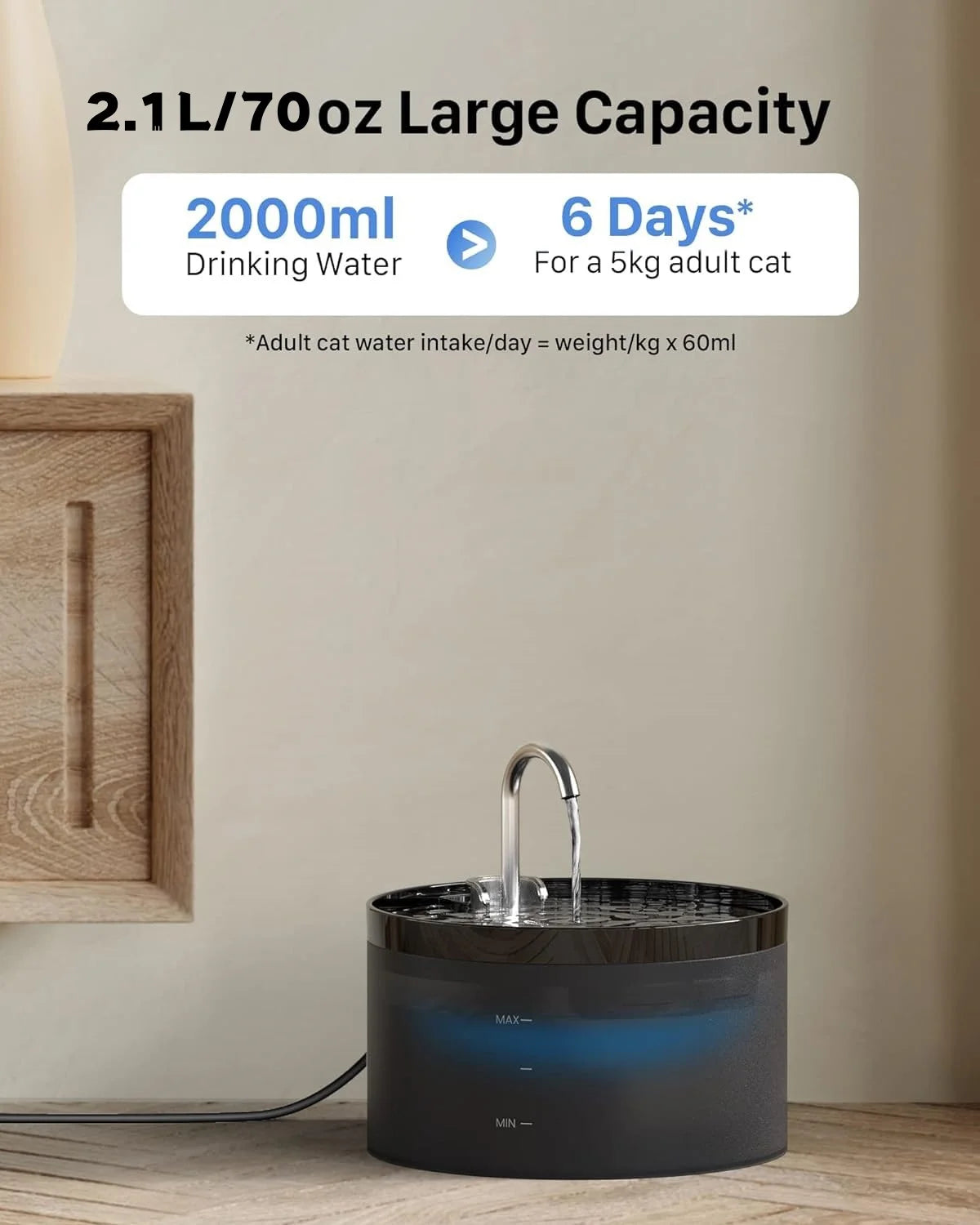 2.1L Automatic Pet Water Fountain Indoor Ultra-Quiet Pump Faucet Cat Fountains Suitable With USB Sensor Electric for Cats Dogs