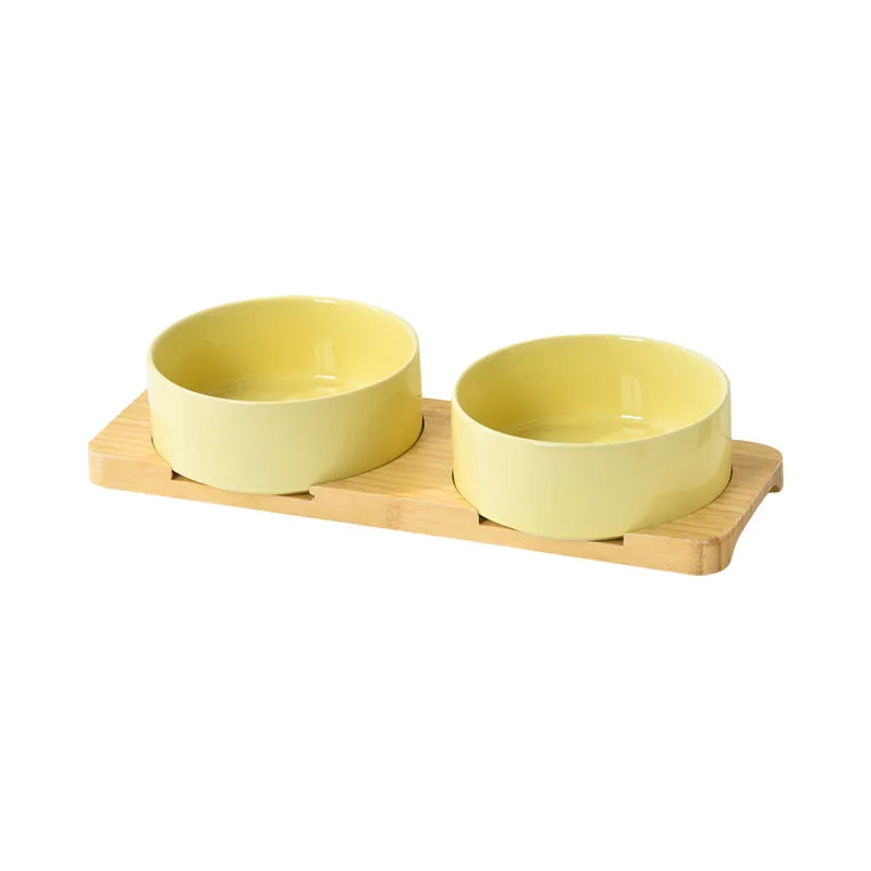 Ceramic Dog Bowl Set | Single, Double & Triple | Bamboo Stand | 6 Colors | 400ml & 850ml
