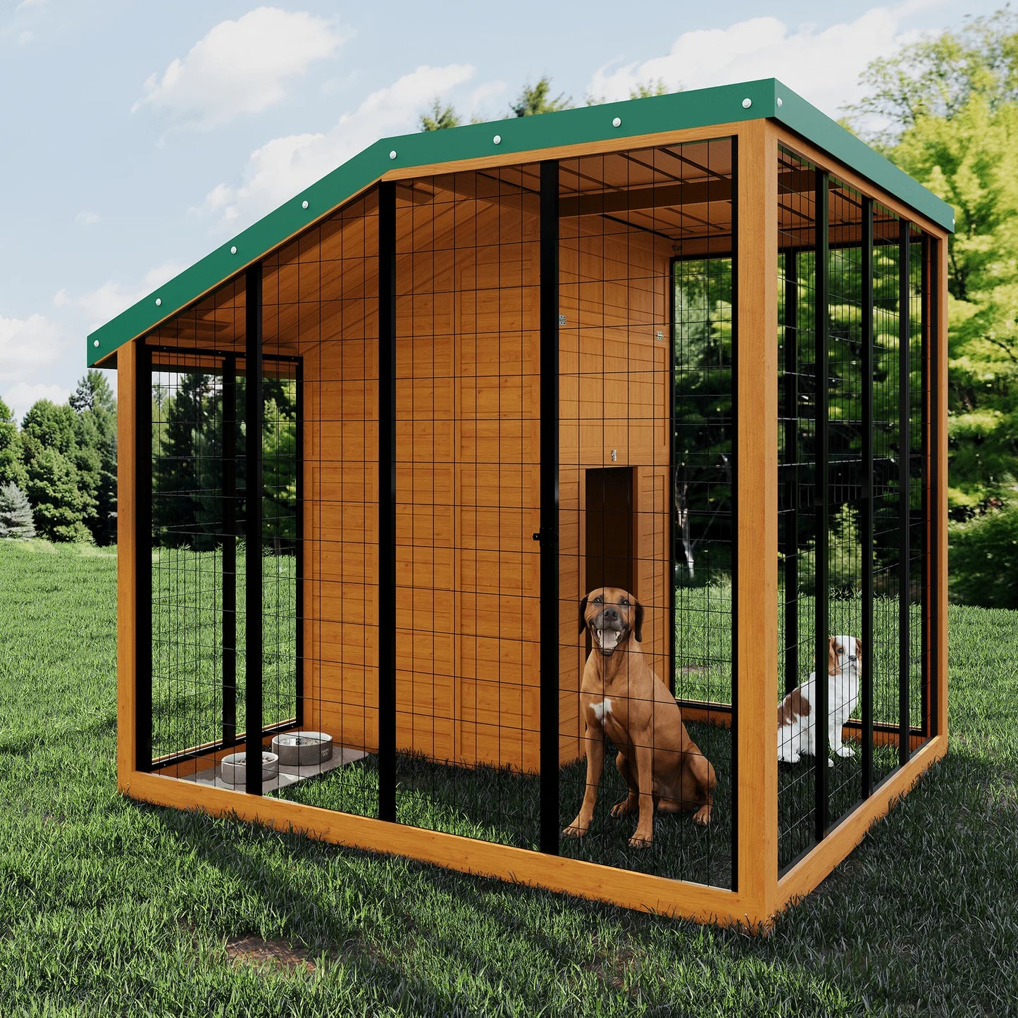 Hartelier Outdoor Dog Kennel | Metal Roof, Feeding Door & Secure Lock Gate