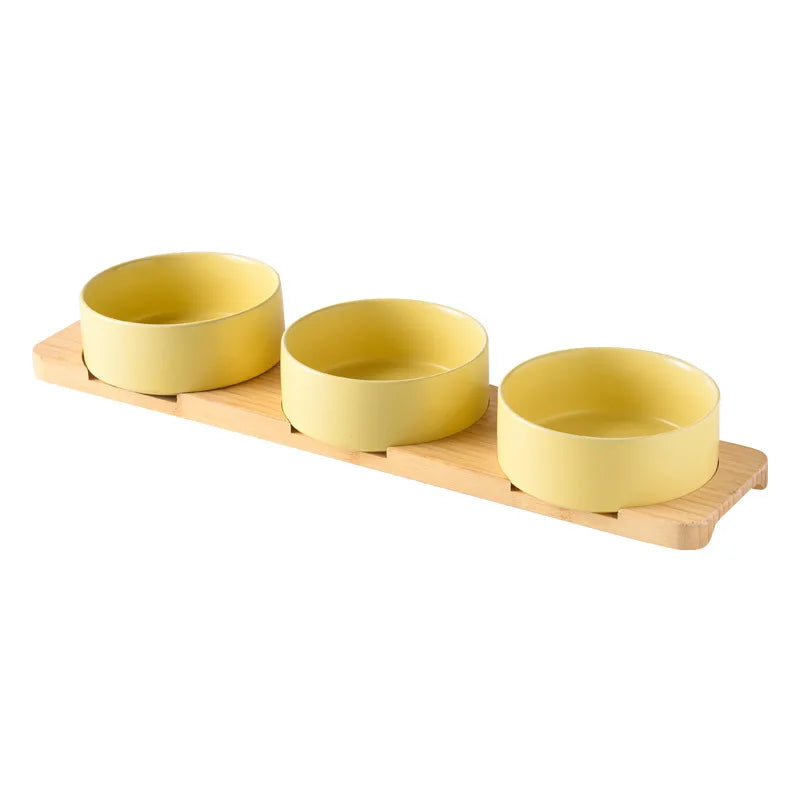 Ceramic Dog Bowl Set | Single, Double & Triple | Bamboo Stand | 6 Colors | 400ml & 850ml