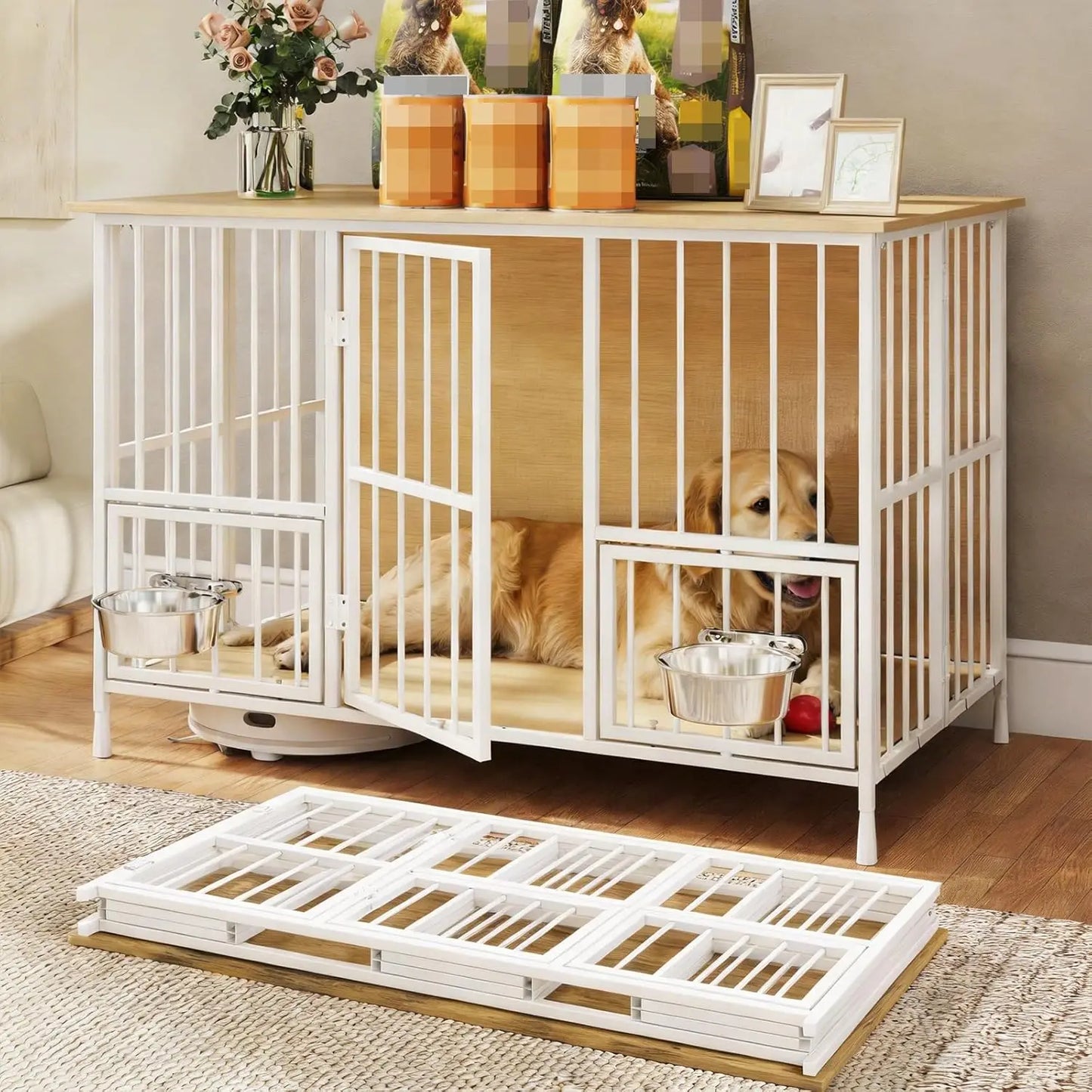 Large Foldable Dog Crate Furniture, Dog Kennel with Storage Top, Wooden Dog Crate Table for Medium to Large，Customized