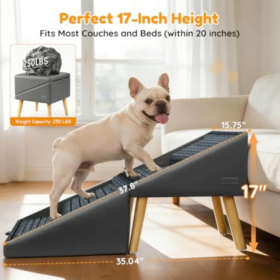 4-Step Dog Stairs | 17" Foldable 2-in-1 Pet Steps & Ottoman | Non-Slip | Small Dogs