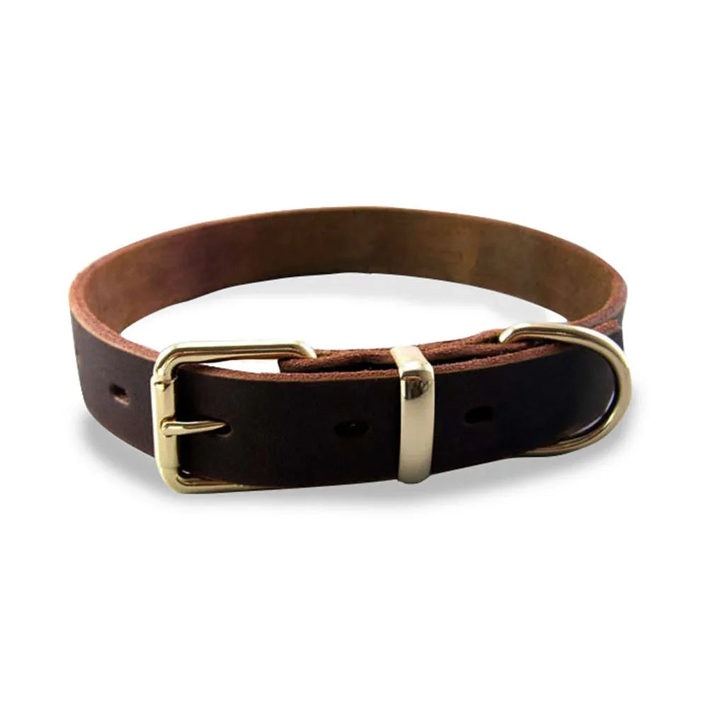 Brown Genuine Leather Dog Collar | Classic Style | Heavy Duty | Adjustable | Small to Large Breeds