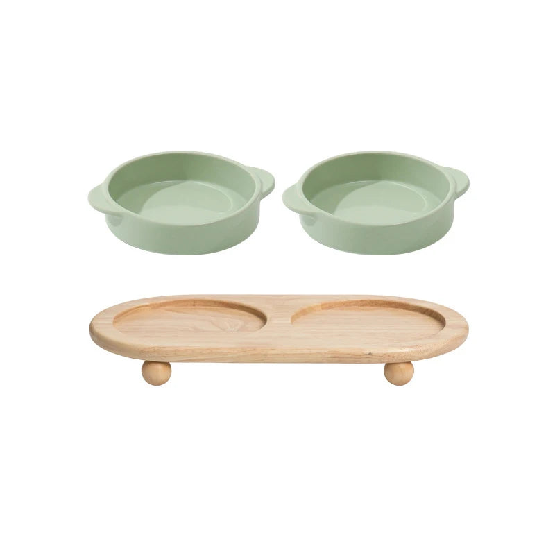 Height-Adjustable Ceramic Dog Bowl | Wooden Stand | Single & Double | 3 Colors | 350ml & 700ml