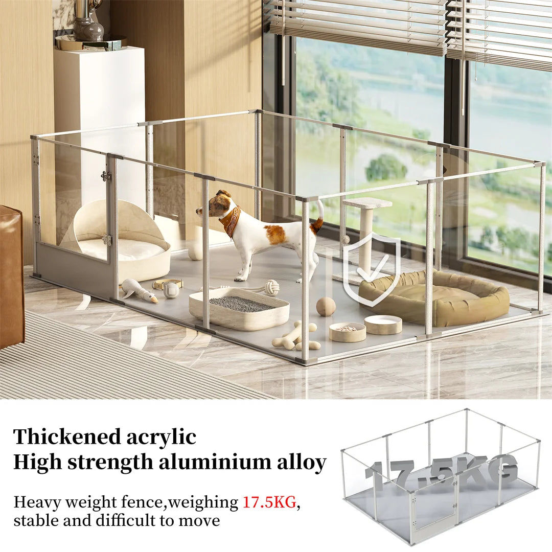 10-Panel XL Clear Acrylic Dog Playpen | 180x120x61cm | Waterproof Pad | Indoor | Up to 44lbs