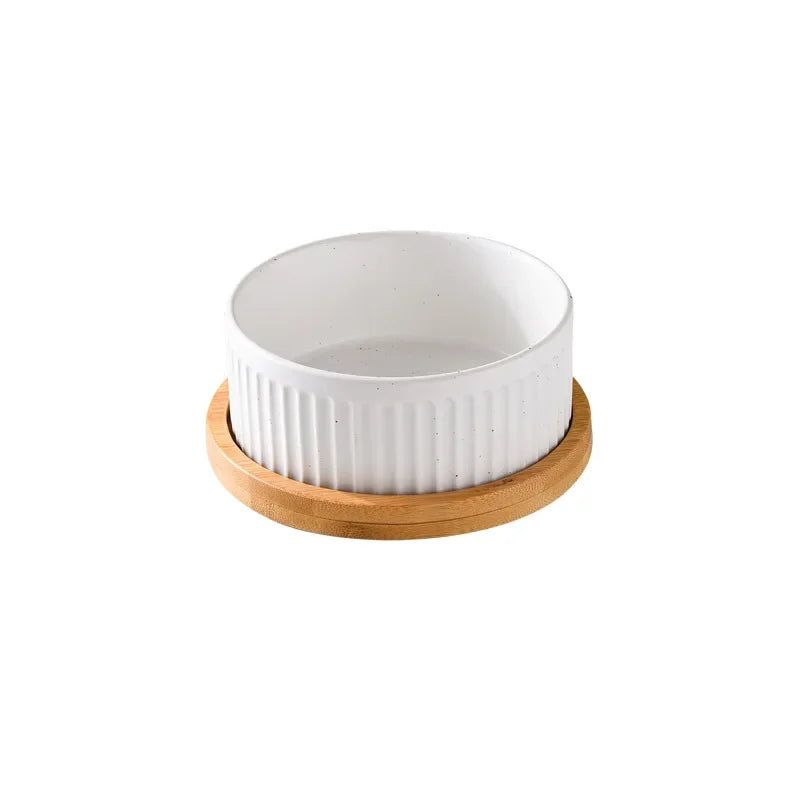 Nordic Ceramic Dog Bowl Set | Single, Double & Triple | Wooden Tray | 3 Colors | 400ml & 850ml