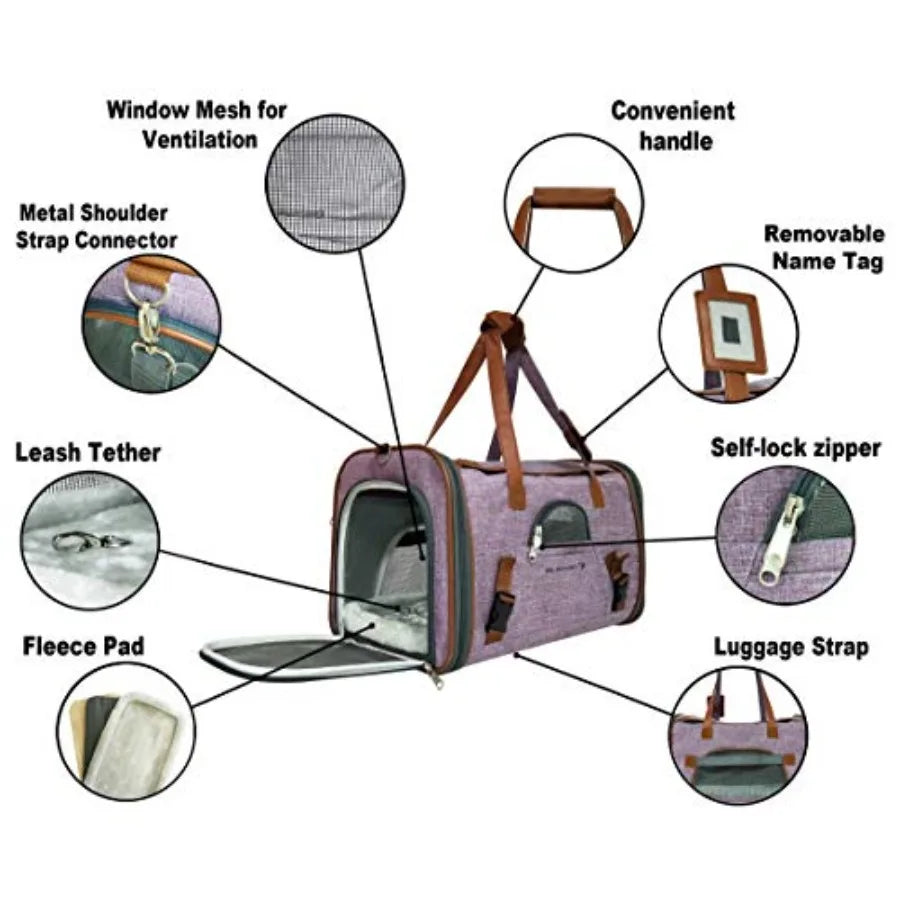 Airline-Approved Soft-Sided Pet Carrier Tote | Self-Locking Zippers, Under-Seat Compatible