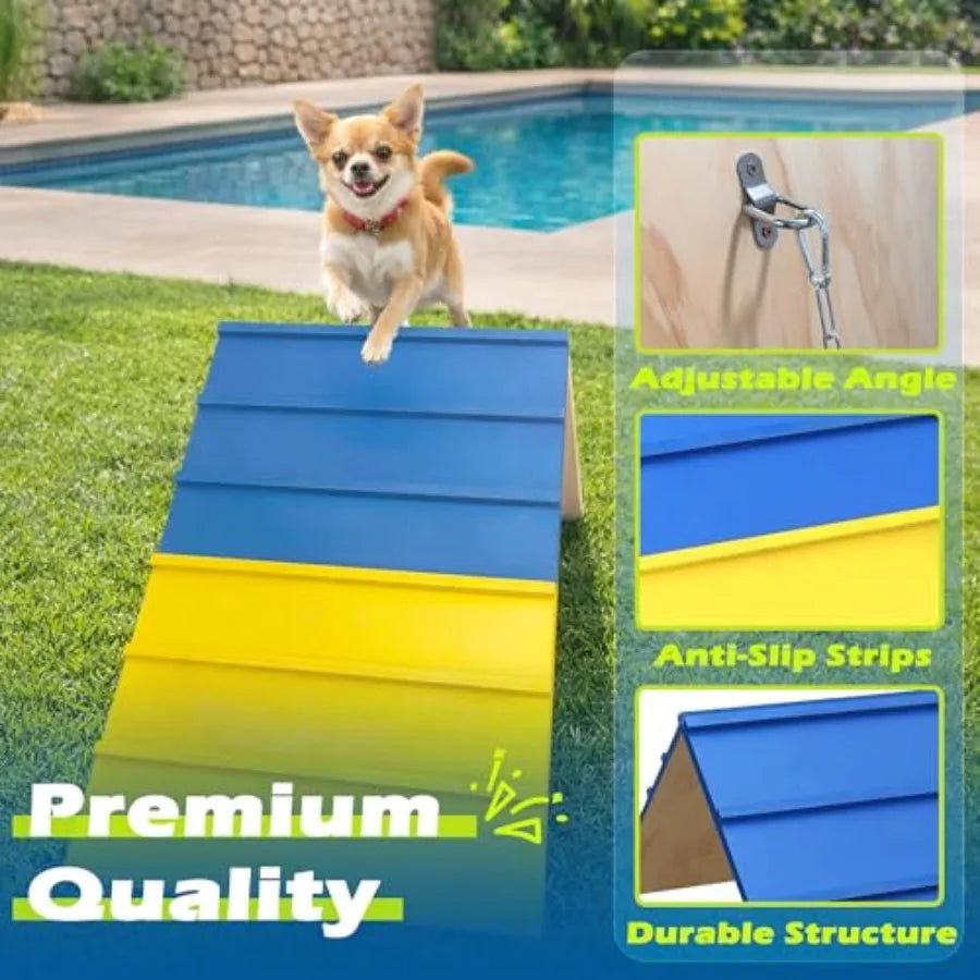 Dog Agility A-Frame | Large 84x24 Non-Slip Surface | 2 Chains | Backyard Agility Equipment