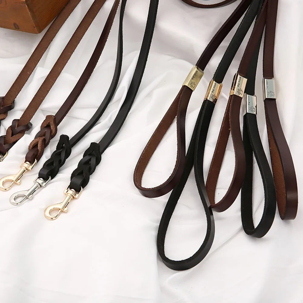 Braided Leather Dog Leash | 1.3m (51") Heavy Duty Training Lead | Strong & Durable | All Breeds