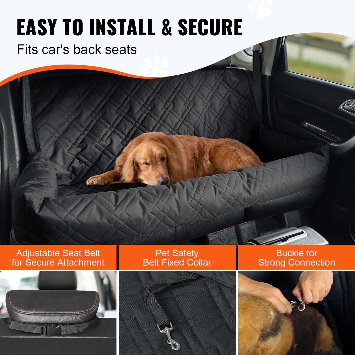 Dog Car Booster Seat | Sofa-Style | Waterproof | Clip-On Safety Leash | Up to 100lbs