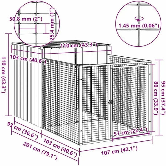 Galvanized Steel Dog Kennel with Run | Outdoor Shelter | Gray