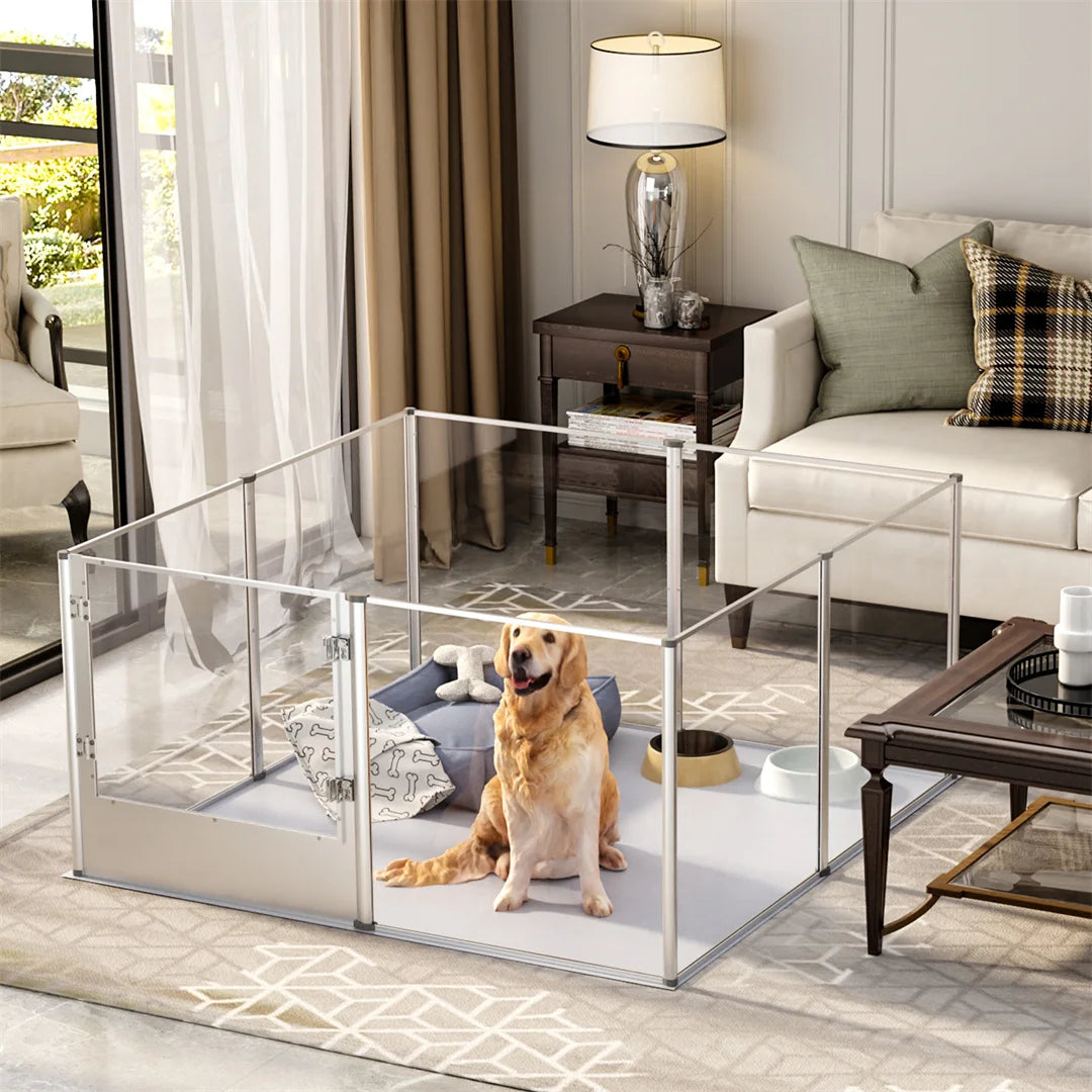Clear Acrylic Dog Playpen | 5 Sizes | Waterproof Pad | Indoor | Up to 44lbs