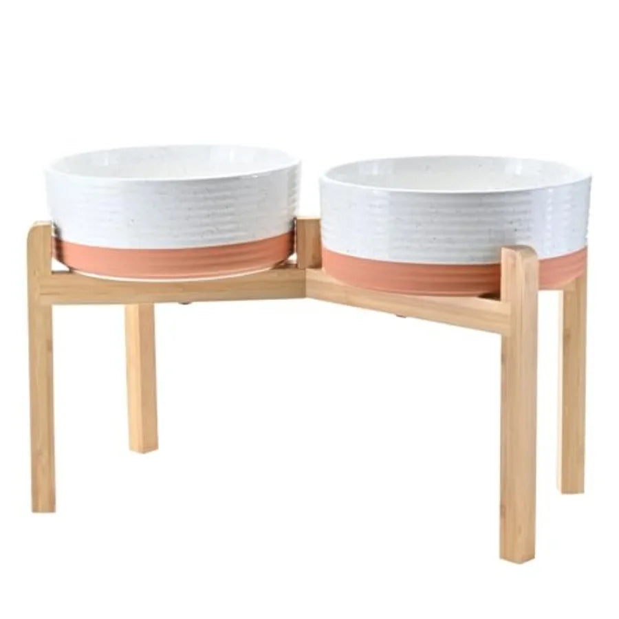 Elevated Ceramic Dog Bowl | Bamboo Stand | 6.1" Height | 3.6 Cup | 10 Designs