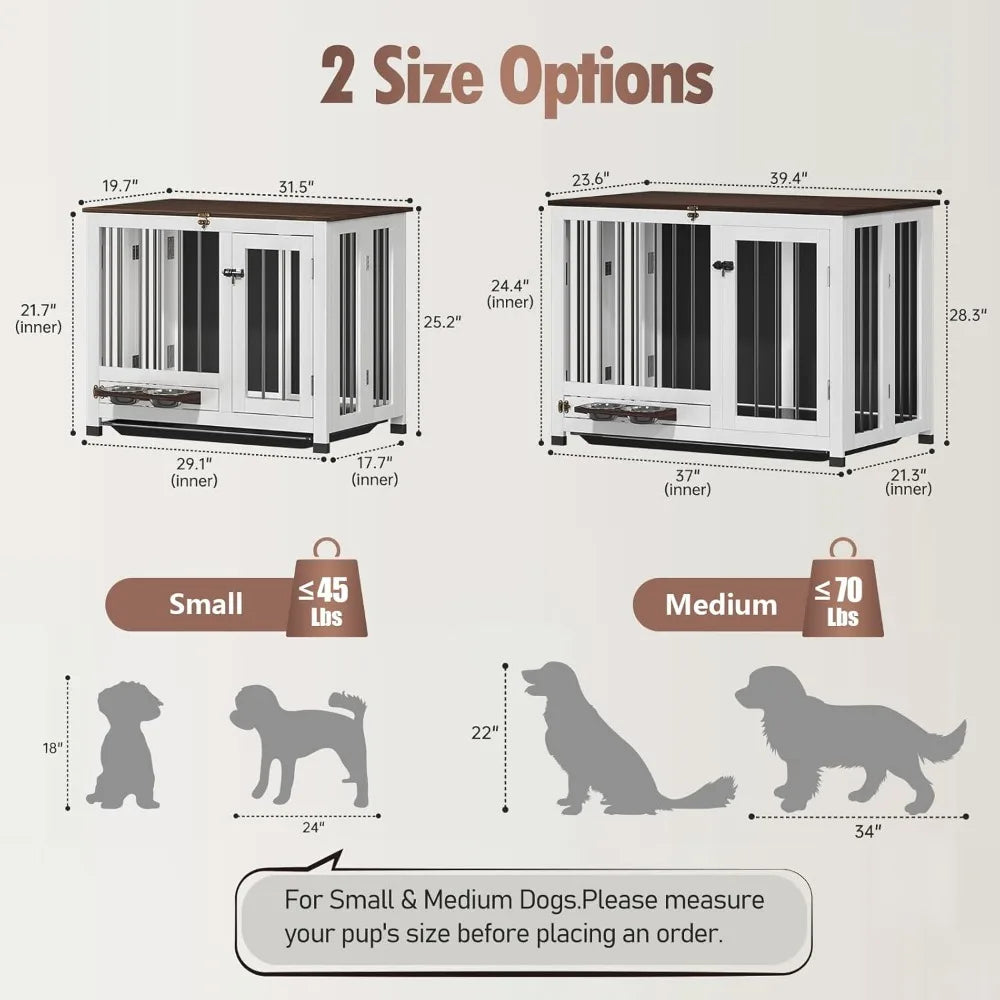 Dog Crate Wooden Dog Kennel Furniture with 360° Rotating Feeder & Removable | Multi-Functional End Table for Medium，Customized