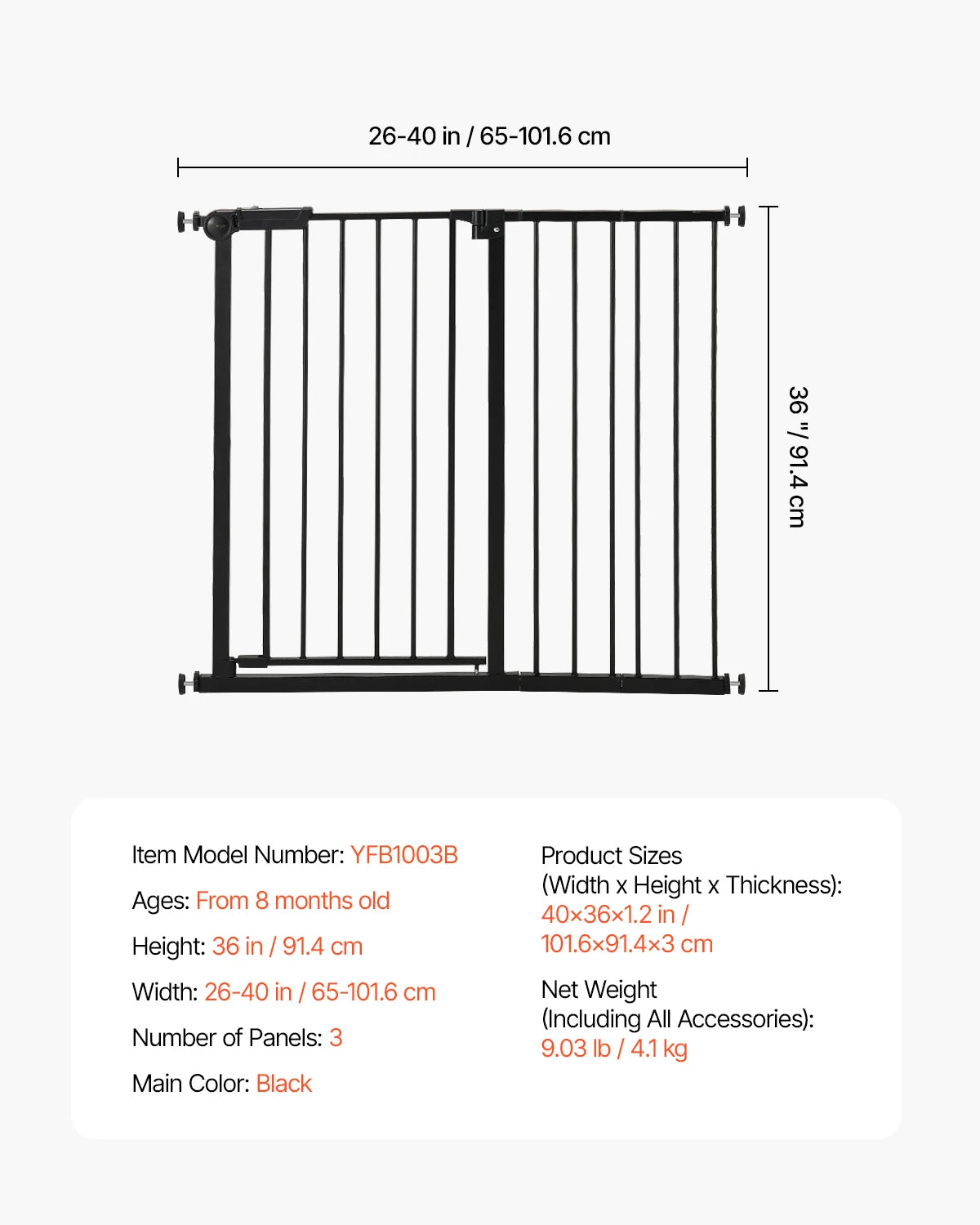 Dog Gate 30" High — Pressure Mount, Auto-Close, One-Hand Operation | Black | Walk-Thru