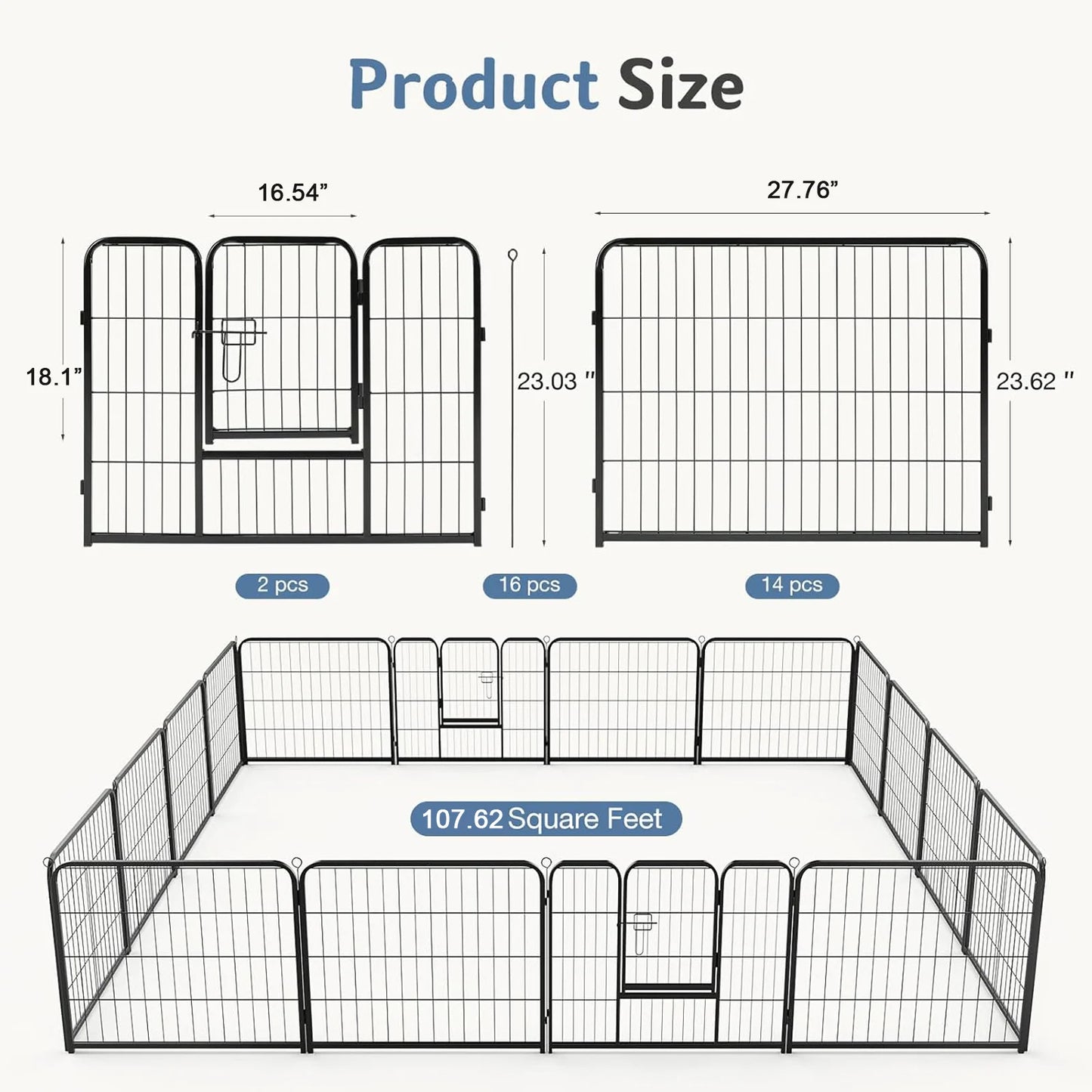 16-Panel Foldable Metal Dog Playpen — 32" Height, Indoor & Outdoor Pet Fence