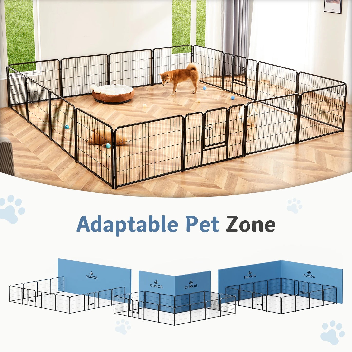 16-Panel Foldable Metal Dog Playpen — 32" Height, Indoor & Outdoor Pet Fence