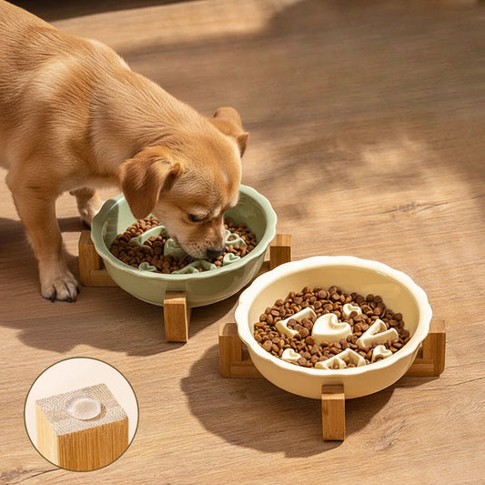 Ceramic Slow Feeder Dog Bowl | Anti-Overturn | Neck Protection | Anti-Choking | Flat Mouth Design