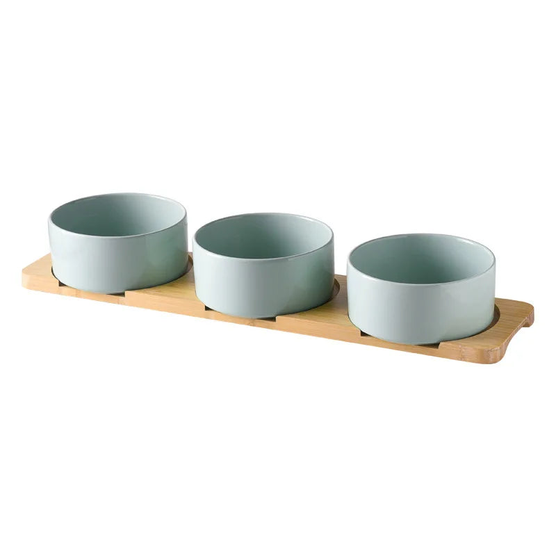 Ceramic Dog Bowl Set | Single, Double & Triple | Bamboo Stand | 6 Colors | 400ml & 850ml