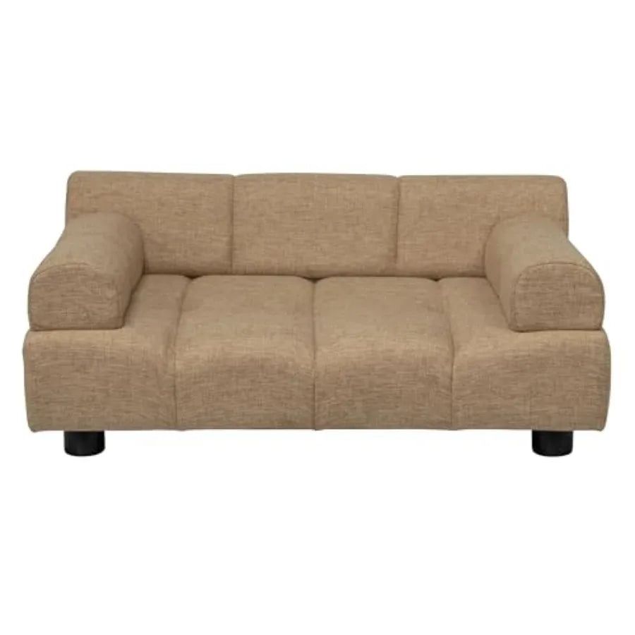 Puffer Pet Sofa Bed | Tufted Cushion & Armrest | Stylish Indoor Dog Furniture | Sand