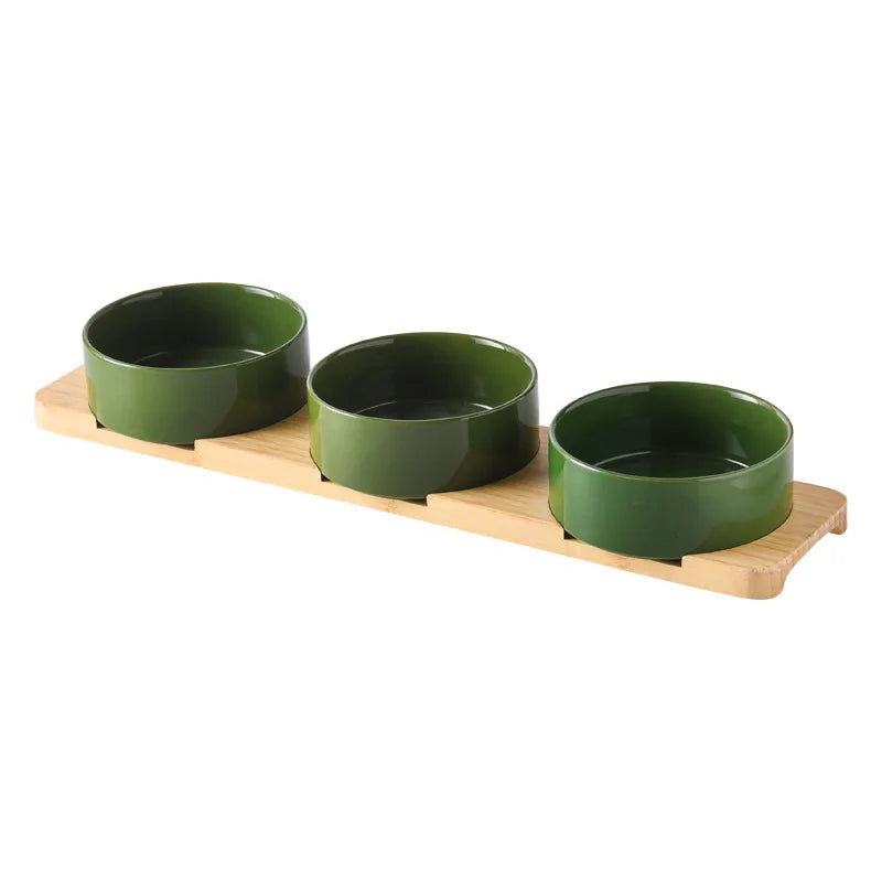 Ceramic Dog Bowl Set | Single, Double & Triple | Bamboo Stand | 6 Colors | 400ml & 850ml