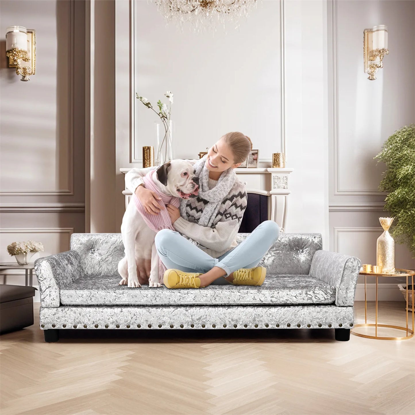 Jumbo Tufted Dutch Velvet Dog Sofa | Large & Extra-Large Dogs