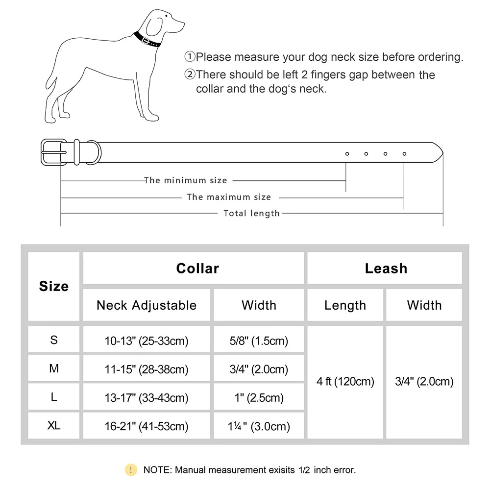 Soft Padded PU Leather Dog Collar & Leash Set — Adjustable, S/M/L/XL