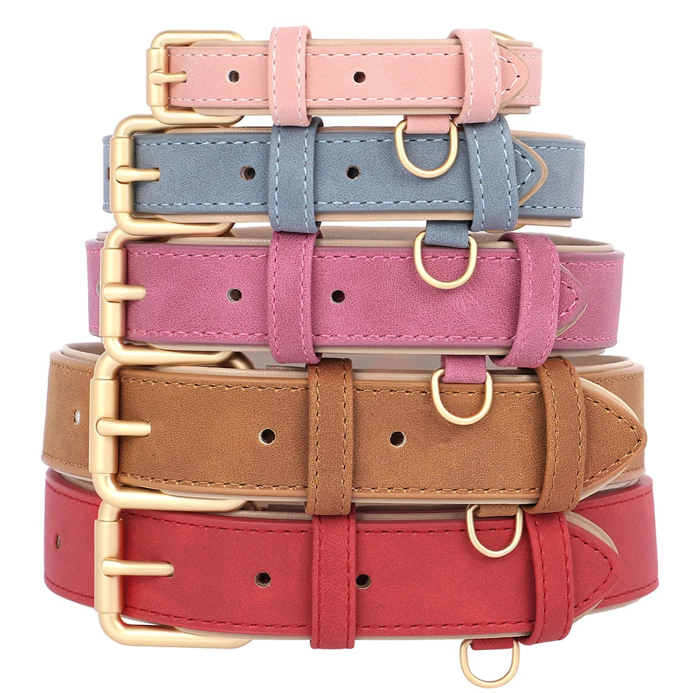 Soft Padded PU Leather Dog Collar & Leash Set — Adjustable, S/M/L/XL