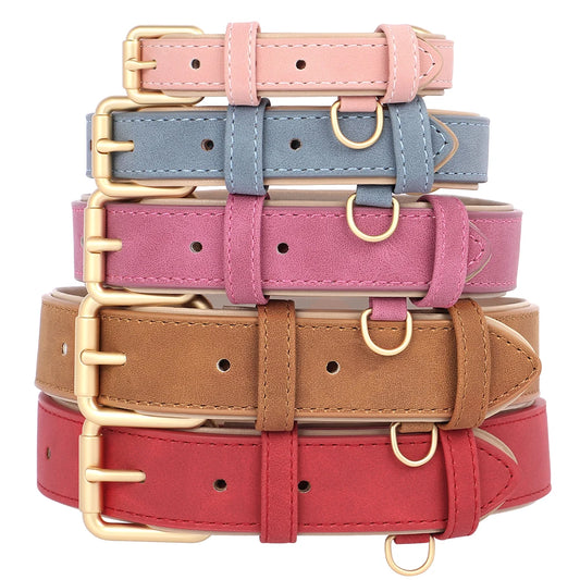 Soft Padded PU Leather Dog Collar & Leash Set — Adjustable, S/M/L/XL