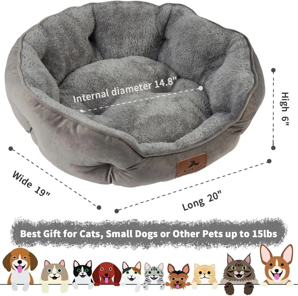 Small Dog Bed for Small Dogs, Cat Bed for Indoor Cats, Pet Bed for Puppy and Kitty, Extra Soft & Machine Washable, Anti-Slip & Water-Resistant Oxford Bottom, 20 inches