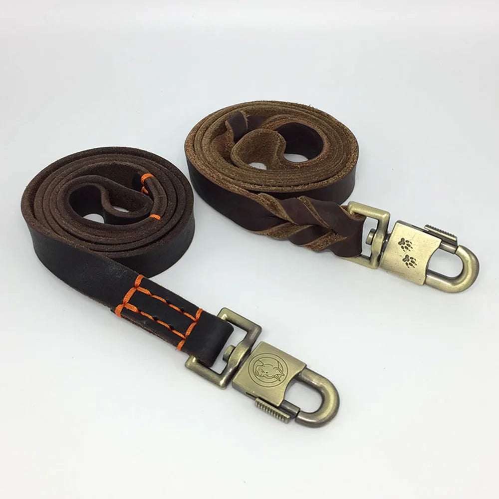 Heavy Duty Real Leather Dog Leash — Hand-Stitched or Braided | 90, 120 & 150cm