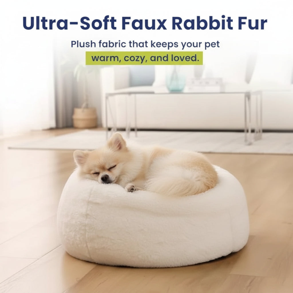 Orthopedic Memory Foam Dog Bed | Faux Rabbit Fur | Small Dogs & Puppies