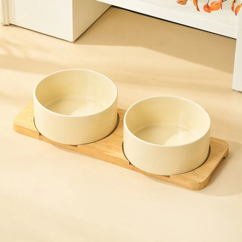 Ceramic Dog Bowl Set | Single, Double & Triple | Bamboo Stand | 6 Colors | 400ml & 850ml