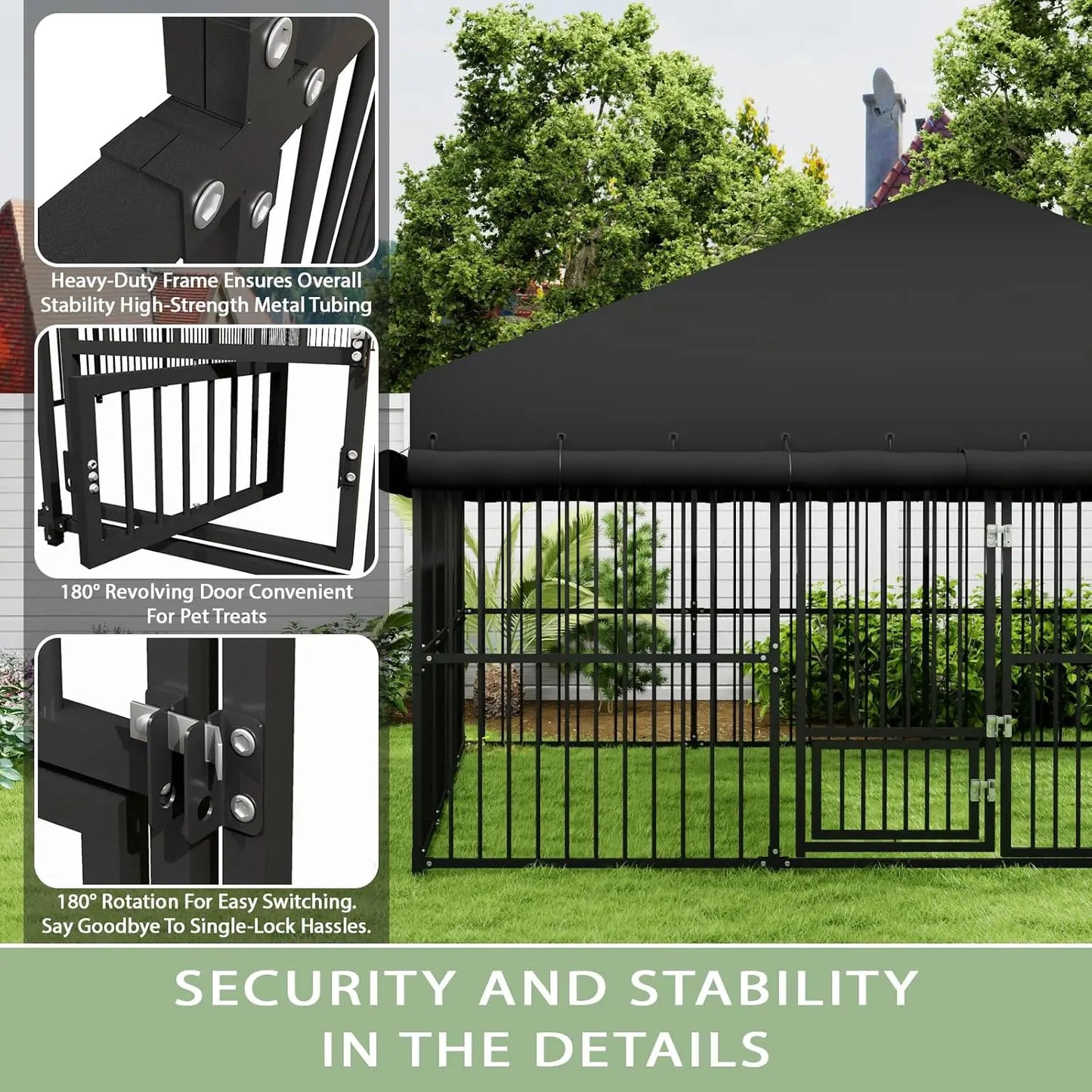Outdoor Dog Kennel 10×15×6.5 FT — Heavy Duty Metal Frame, Waterproof Oxford Enclosure & Swivel Door