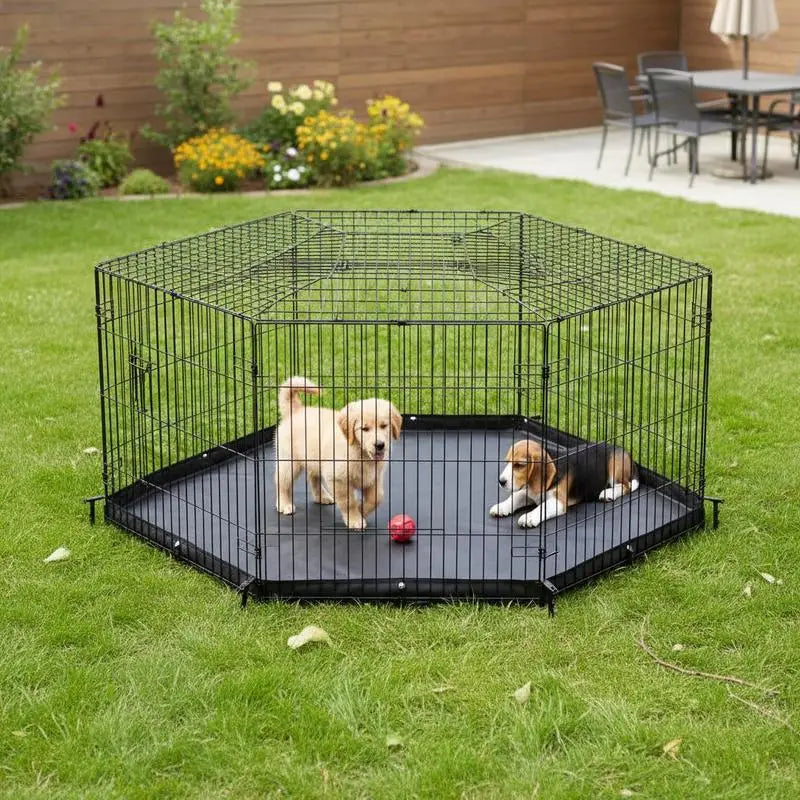 8-Panel Foldable Dog Playpen with Waterproof Bottom Pad — 24" H, Ground Stakes Included