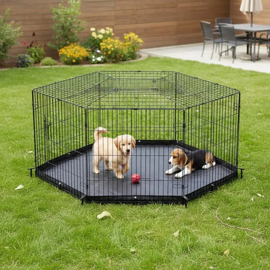 8-Panel Foldable Dog Playpen with Waterproof Bottom Pad — 24" H, Ground Stakes Included