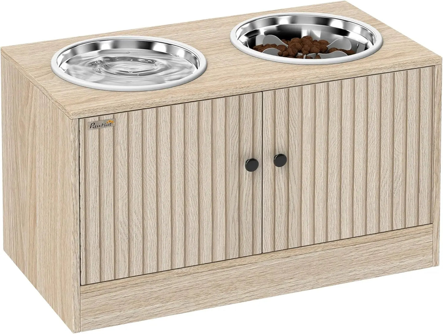 Elevated Dog Bowls with Storage Cabinet, Raised Dog Bowl Stand, Pet Feeding Station with Slow Feeder & Non-Slip, for Large Pets