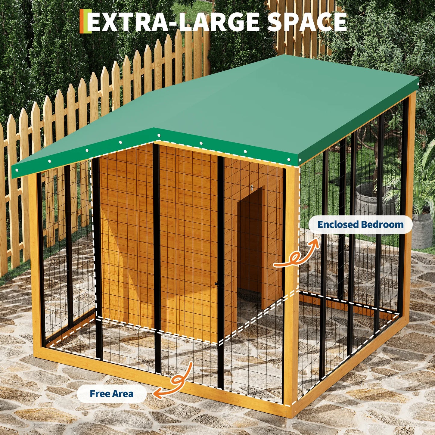 Hartelier Outdoor Dog Kennel | Metal Roof, Feeding Door & Secure Lock Gate