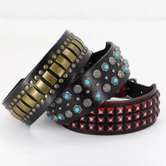 Wide Diamond Spike Leather Dog Collar | 2" Luxury Design | Heavy Duty | Medium to Large Dogs & Pitbulls