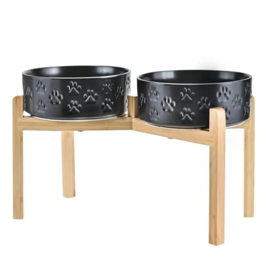 Elevated Ceramic Dog Bowl | Bamboo Stand | 6.1" Height | 3.6 Cup | 10 Designs