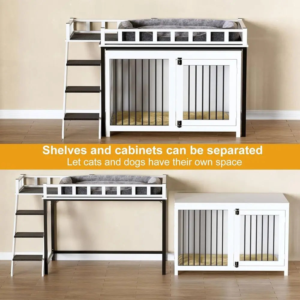 Dog Bunk Bed with Stairs & Storage | Small to Medium Dogs | 55" × 28" × 37"