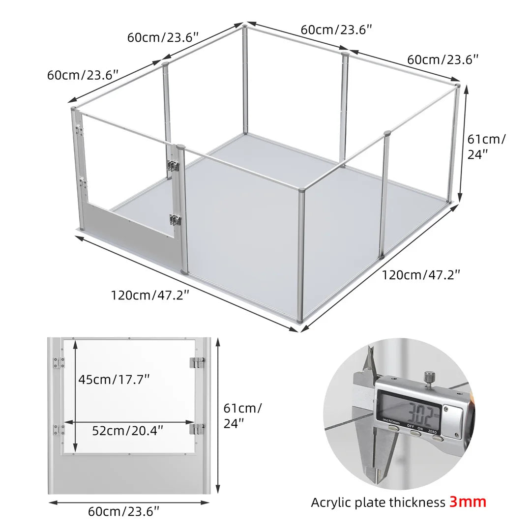Clear Acrylic Dog Playpen | Indoor Whelping Pen | Waterproof Floor Pad | 4 Sizes