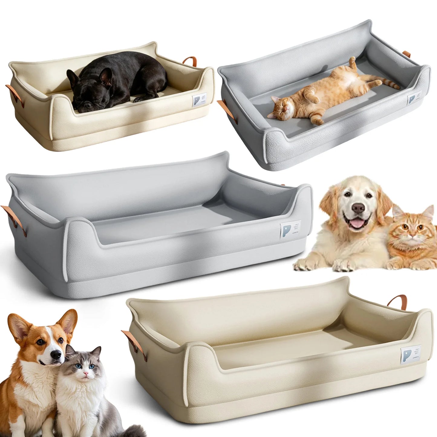 Luxury Dog Sofa Bed — High-Back Spine Support, Scratch-Resistant & Washable | Light Gray, Beige