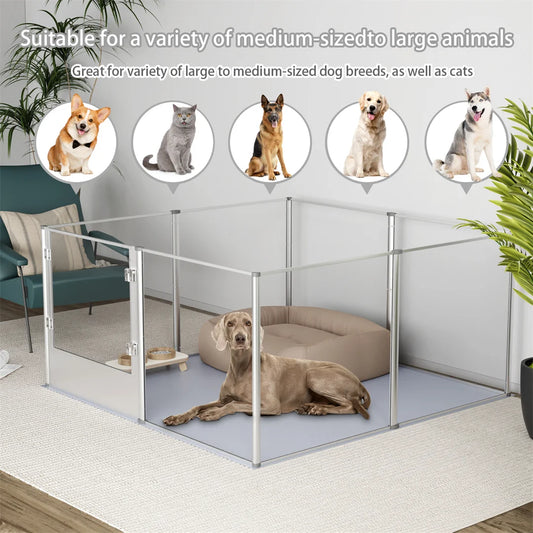 Clear Acrylic Dog Playpen | Indoor Whelping Pen | Waterproof Floor Pad | 4 Sizes