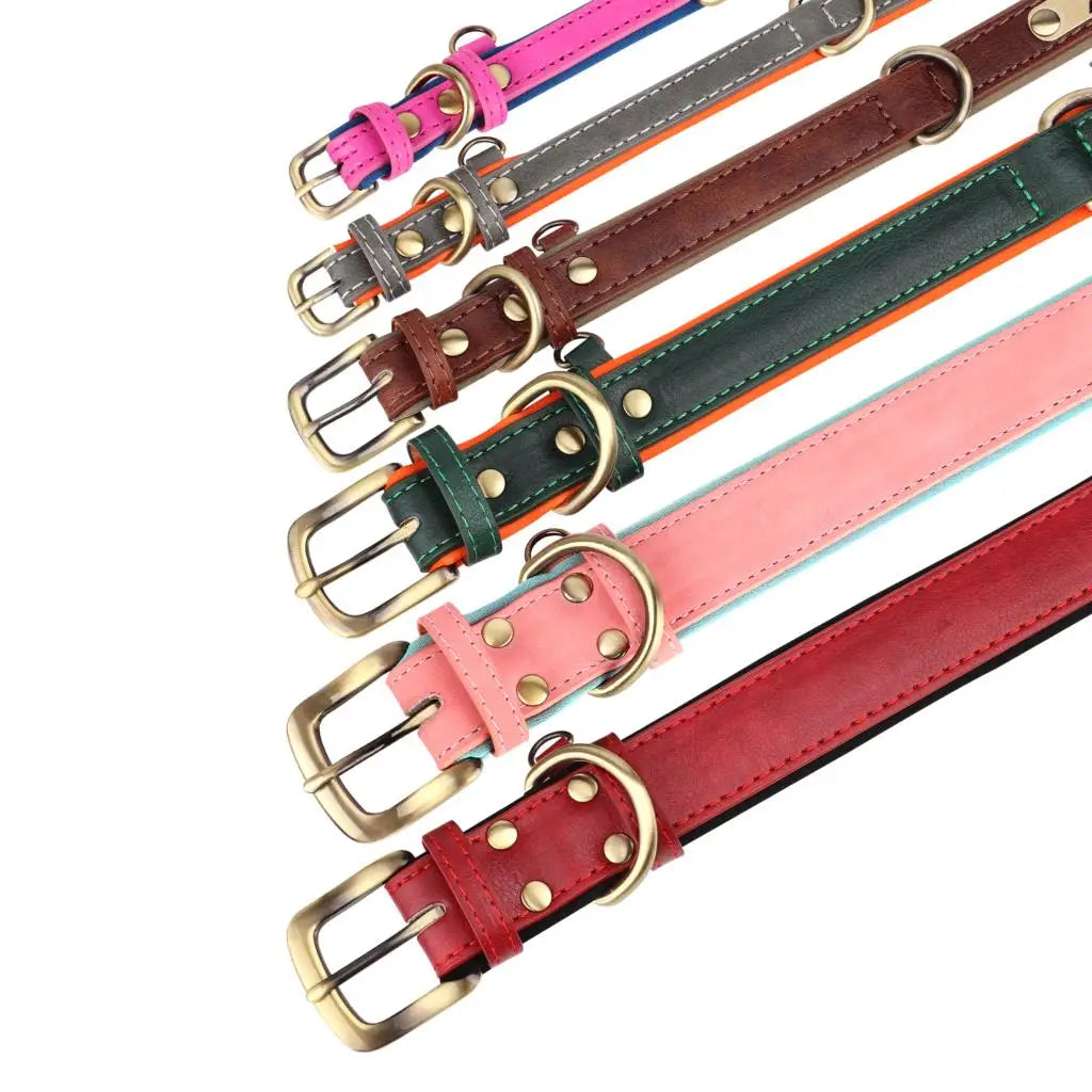 Personalized PU Leather Dog Collar & Leash Set — Soft Padded, Free Engraved Nameplate | XS–XL