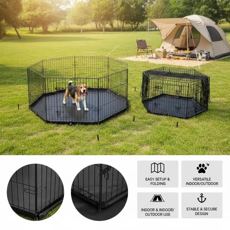 8-Panel Foldable Dog Playpen with Waterproof Bottom Pad — 24" H, Ground Stakes Included
