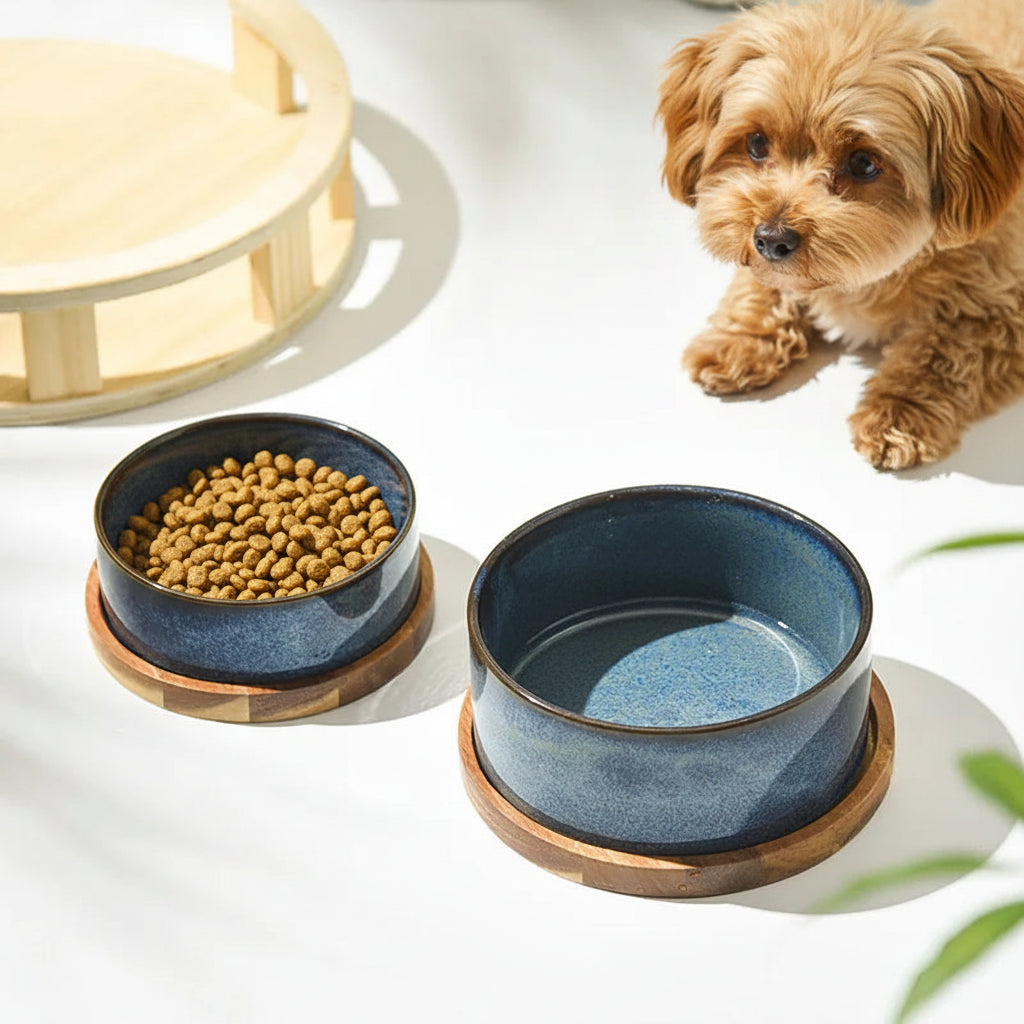 Kiln Glaze Ceramic Dog Bowl | Reactive Finish | Stand & Double Options | 3 Colors | 400ml & 850ml