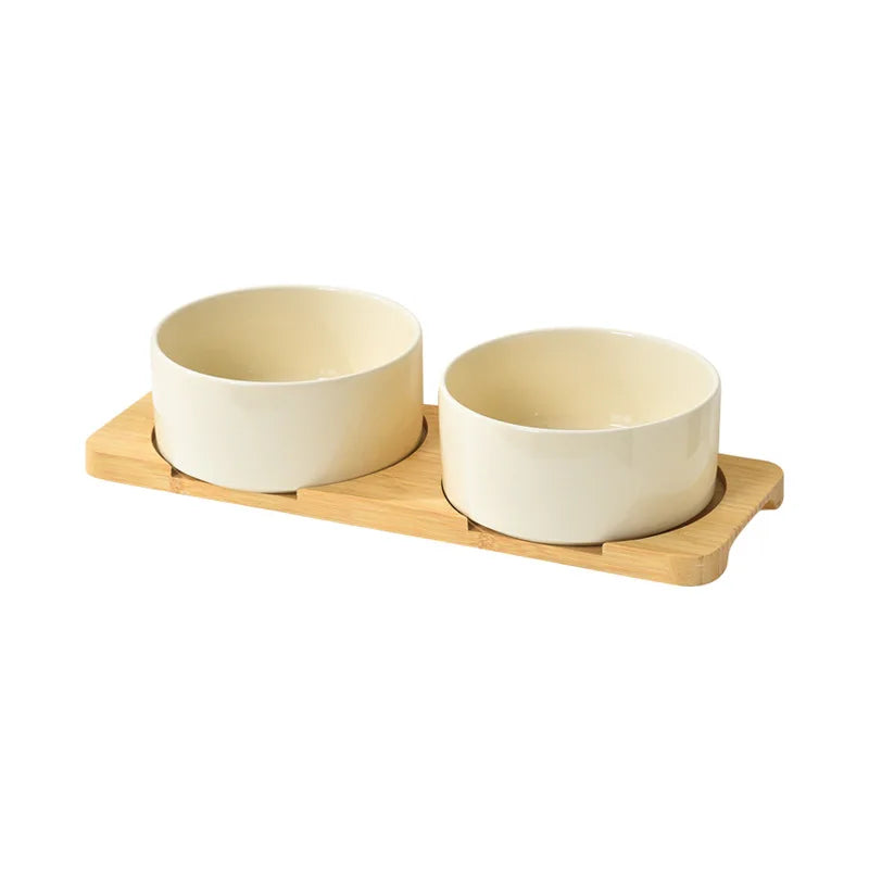 Ceramic Dog Bowl Set | Single, Double & Triple | Bamboo Stand | 6 Colors | 400ml & 850ml